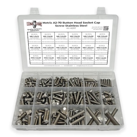 Boltsandnuts.Com Metric A2-70 Allen Button Head Socket Cap Screws Bolts Stainless Steel Assortment - 211 PCS Assortment Kit #297